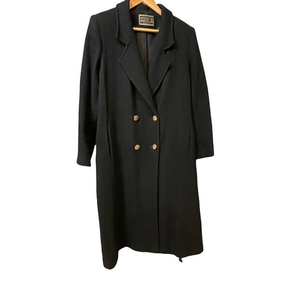 Spencer Douglas Black Double Breasted Wool Coat Decorative Gold Buttons Sz L - Picture 1 of 8